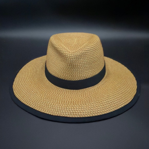 Eric Javits Sun Crest Packable Hybrid Fedora Hat | Natural/Black Trim | One Size - Picture 1 of 3